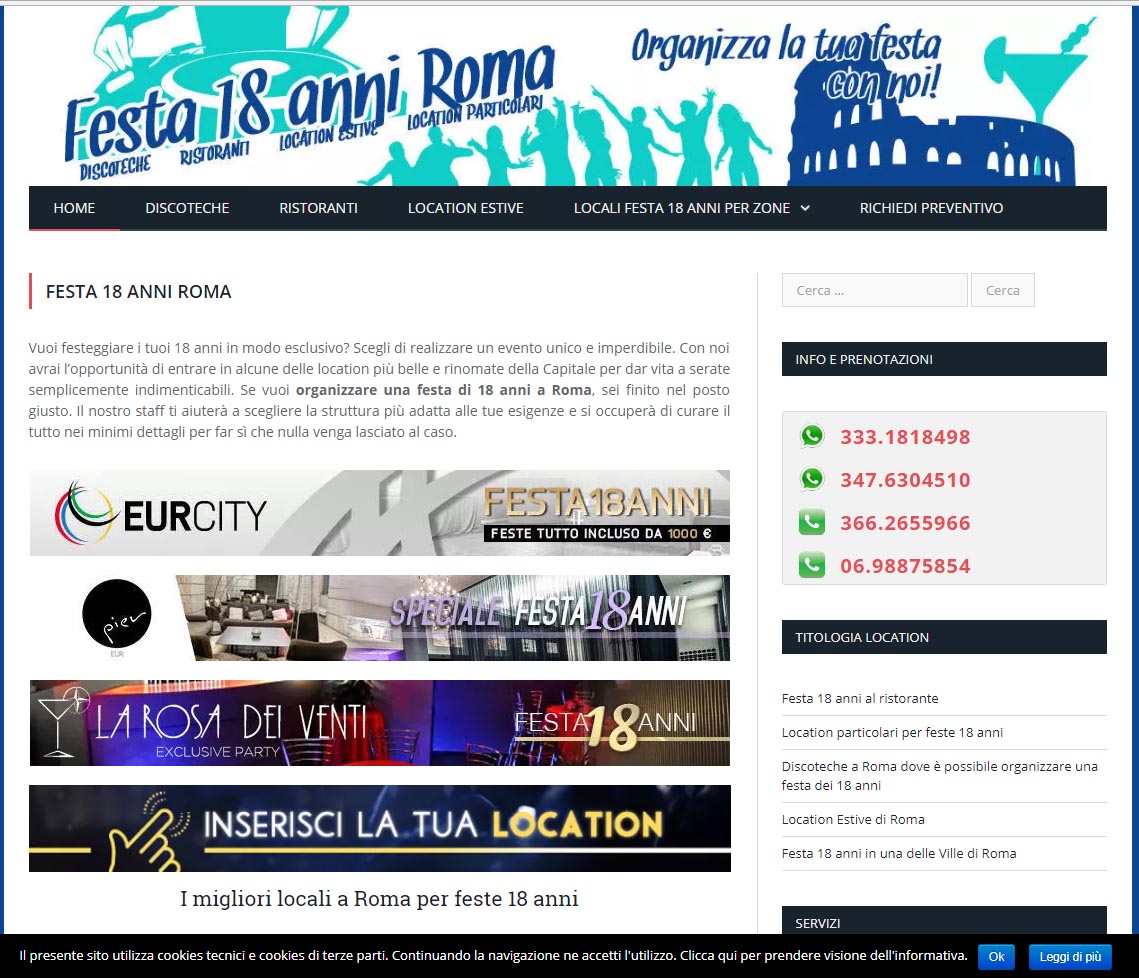 Nasce il nuovo sito per la tua festa di 18 anni: www.festa18anni-roma.it - 07/01/2018